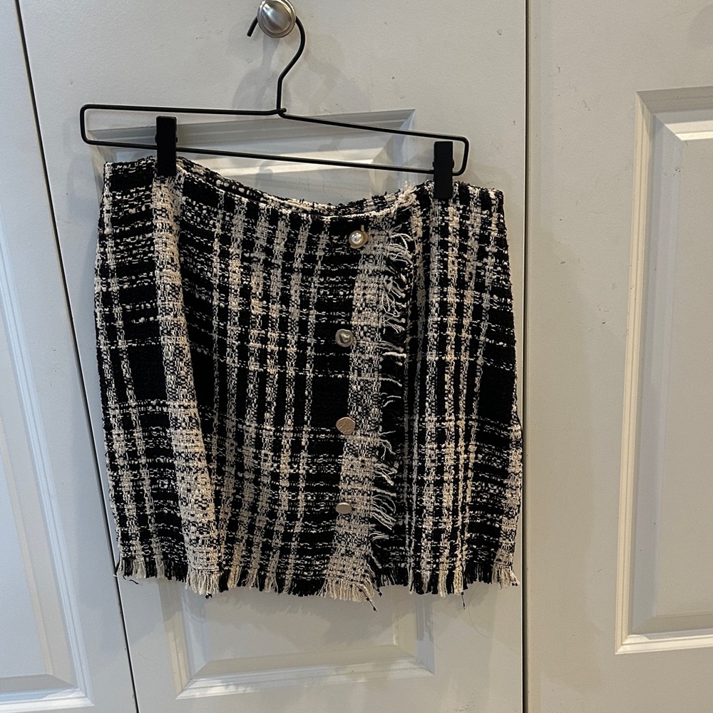 Pink Lily Black and Cream Plaid Mini Skirt